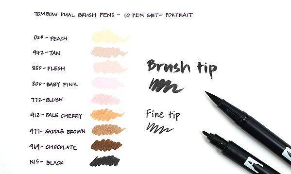 Tombow ABT Dual Tips Drawing Calligraphy Brush Pen (10 Colour Set)  Portrait Palette (ABT-10C-PO)