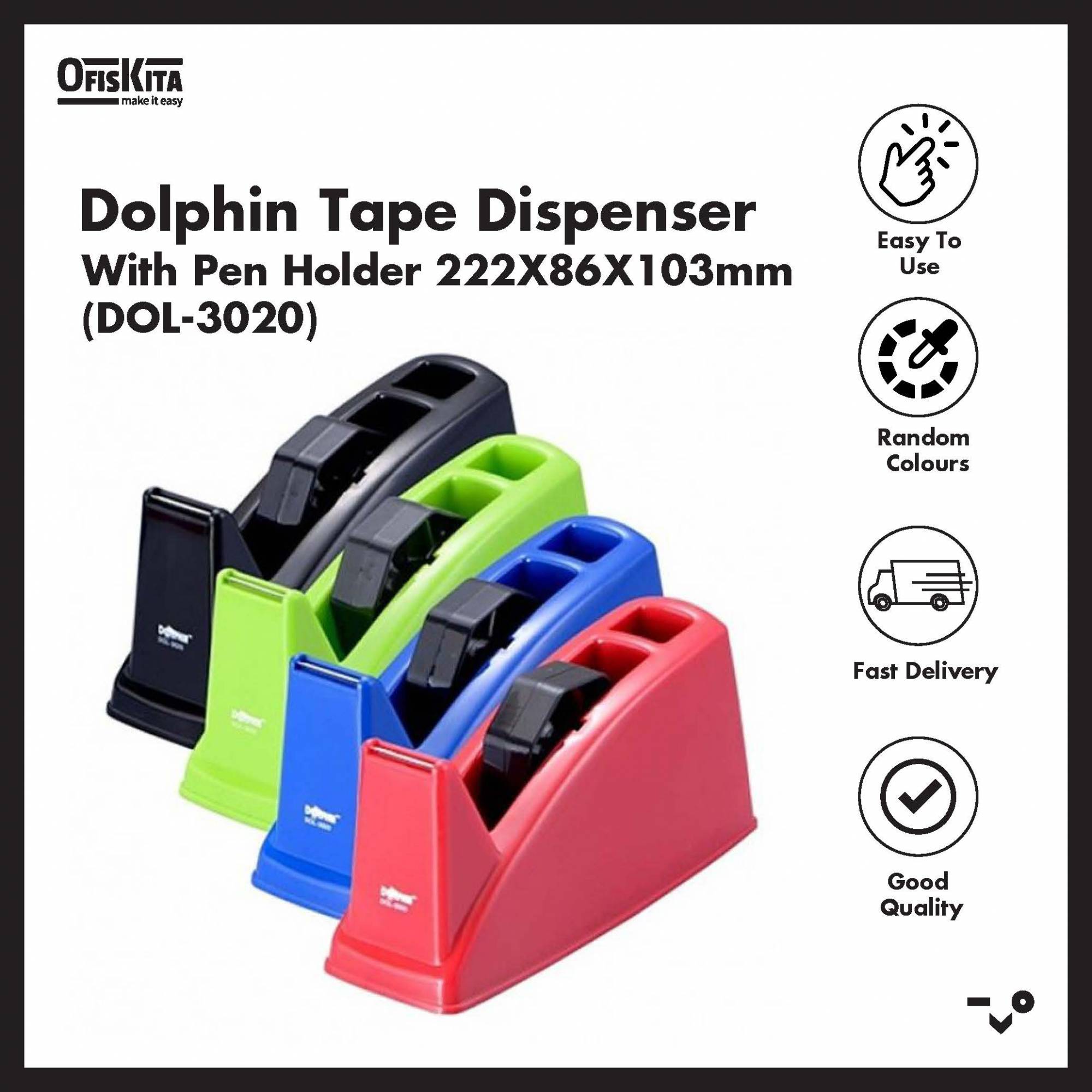 Dolphin Tape Dispenser With Pen Holder 222X86X103MM (DOL3020)