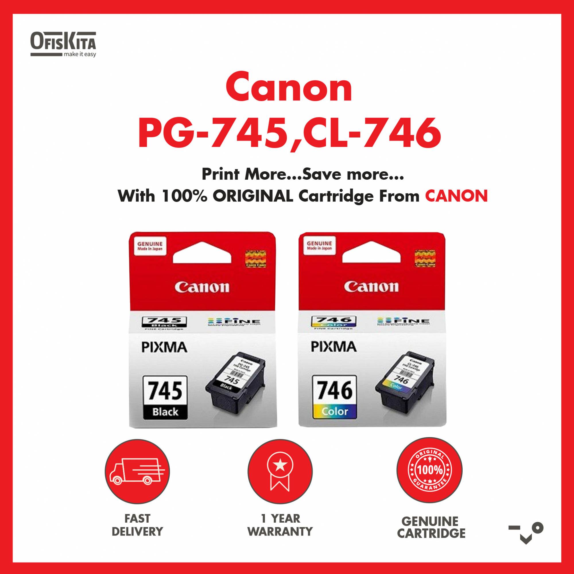 Ofiskita Canon PG745 Black / CL746 Colour / Combo Set Original Ink Cartridge