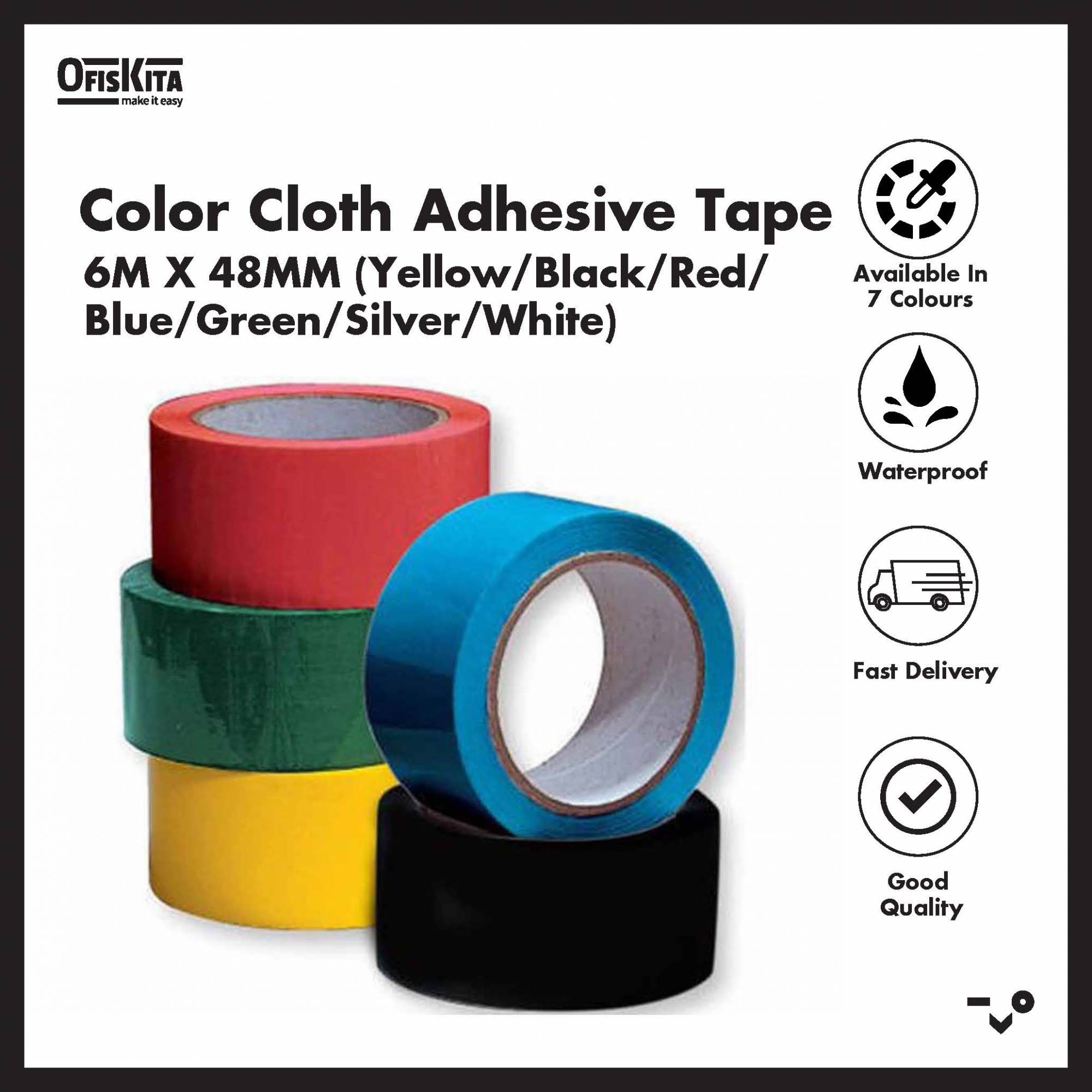 Color Cloth Adhesive Tape 6M X 48MM (Yellow/Black/Red/Blue/Green/Silver/White)