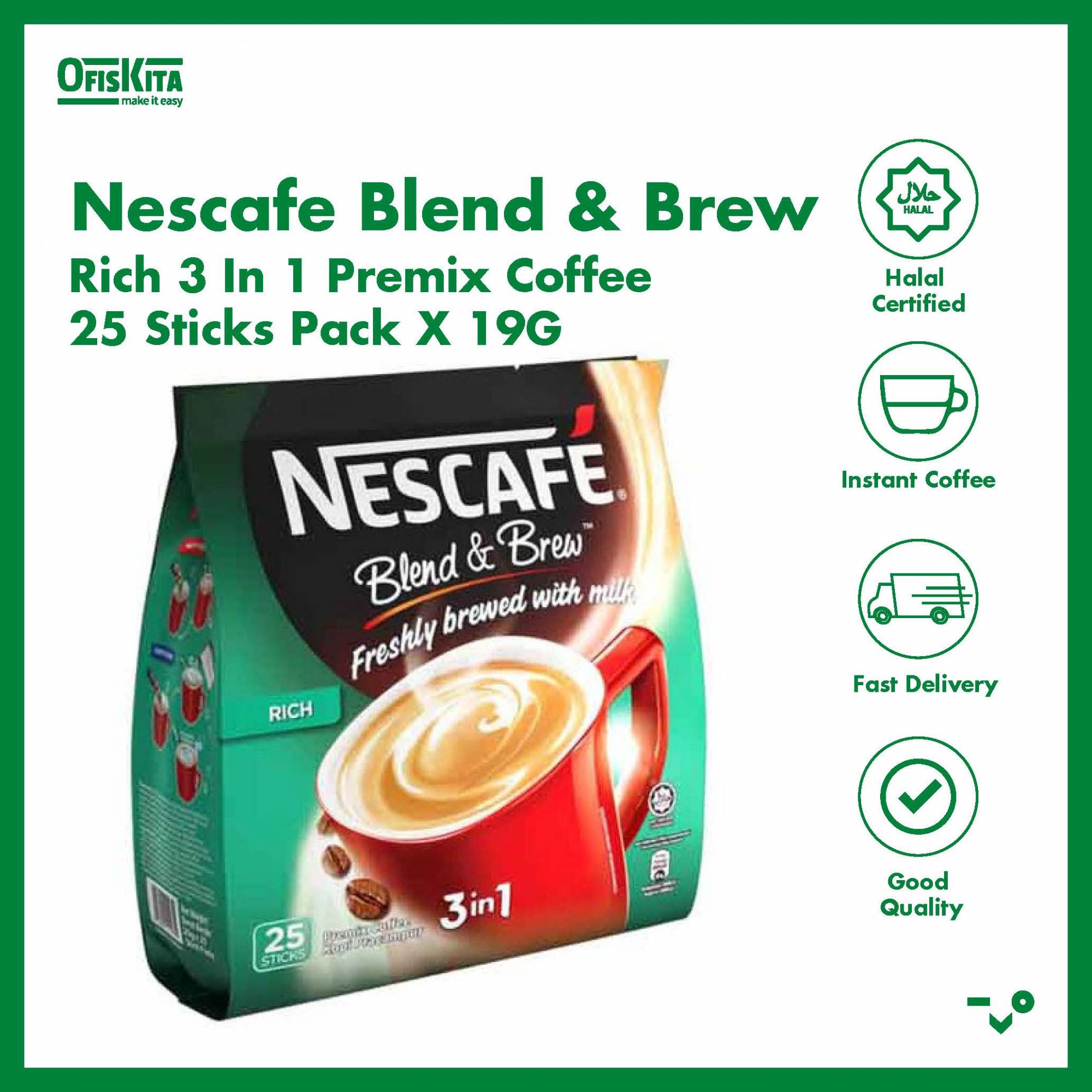 Ofiskita Nescafe Blend & Brew Rich 3 in 1 Premix Coffee 25 Sticks