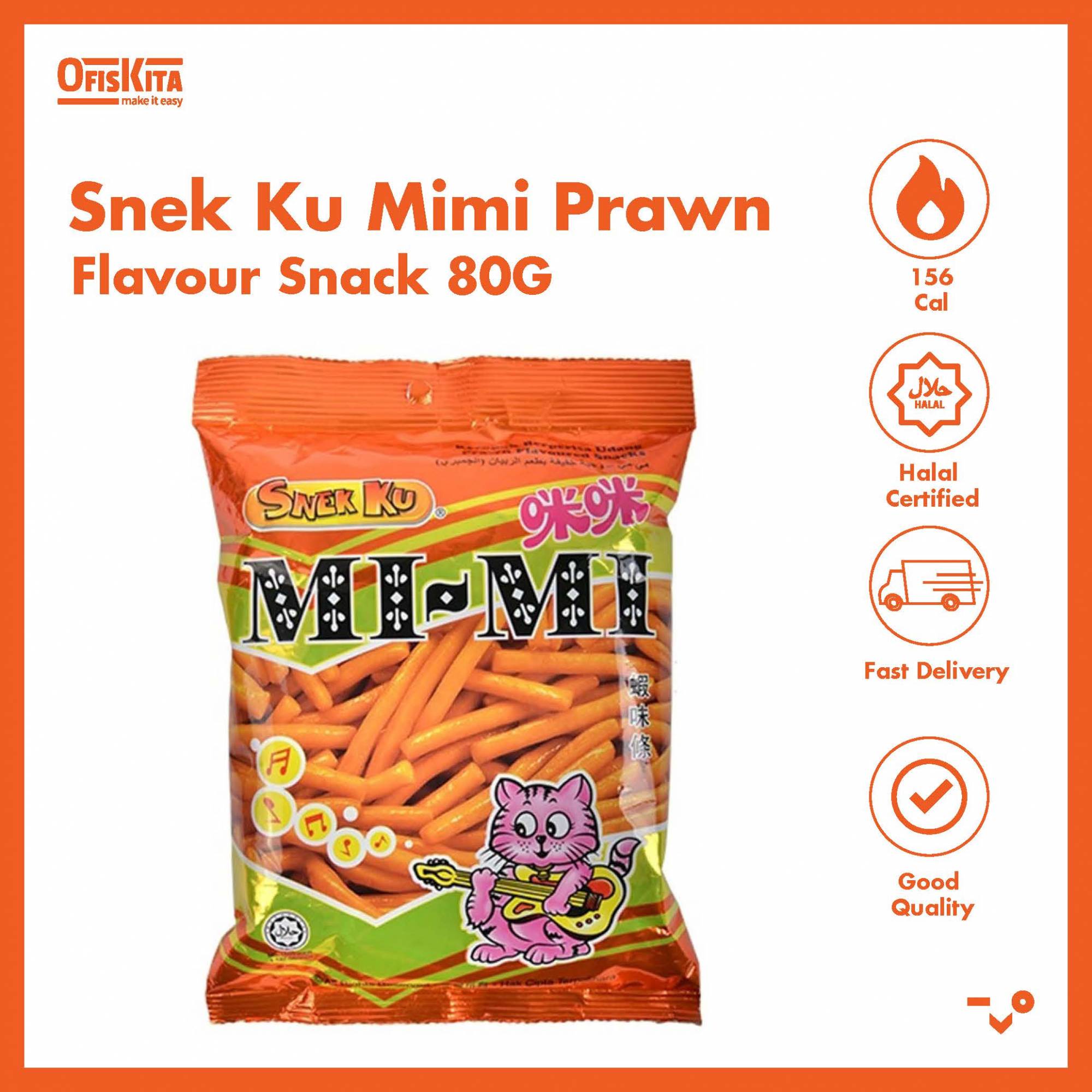 Snek Ku Mimi Prawn Flavour Snack 80G