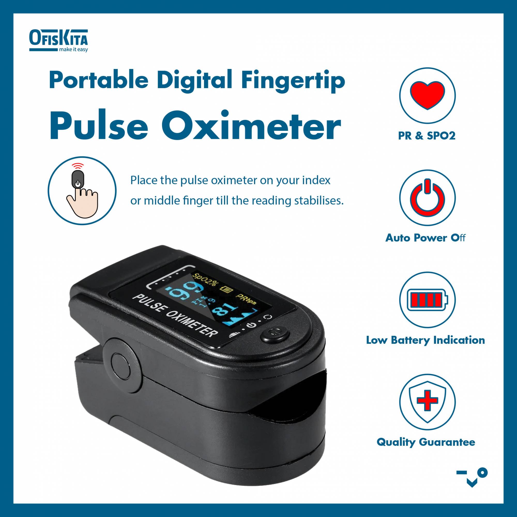 Ofiskita Portable Digital Fingertip Pulse Oximeter (Black Colour)