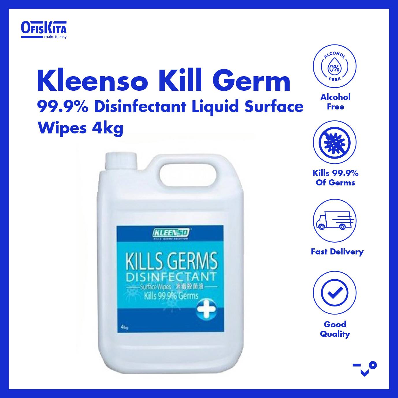 Ofiskita Kleenso Kill Germ 99.9 Disinfectant Liquid Surface Wipes