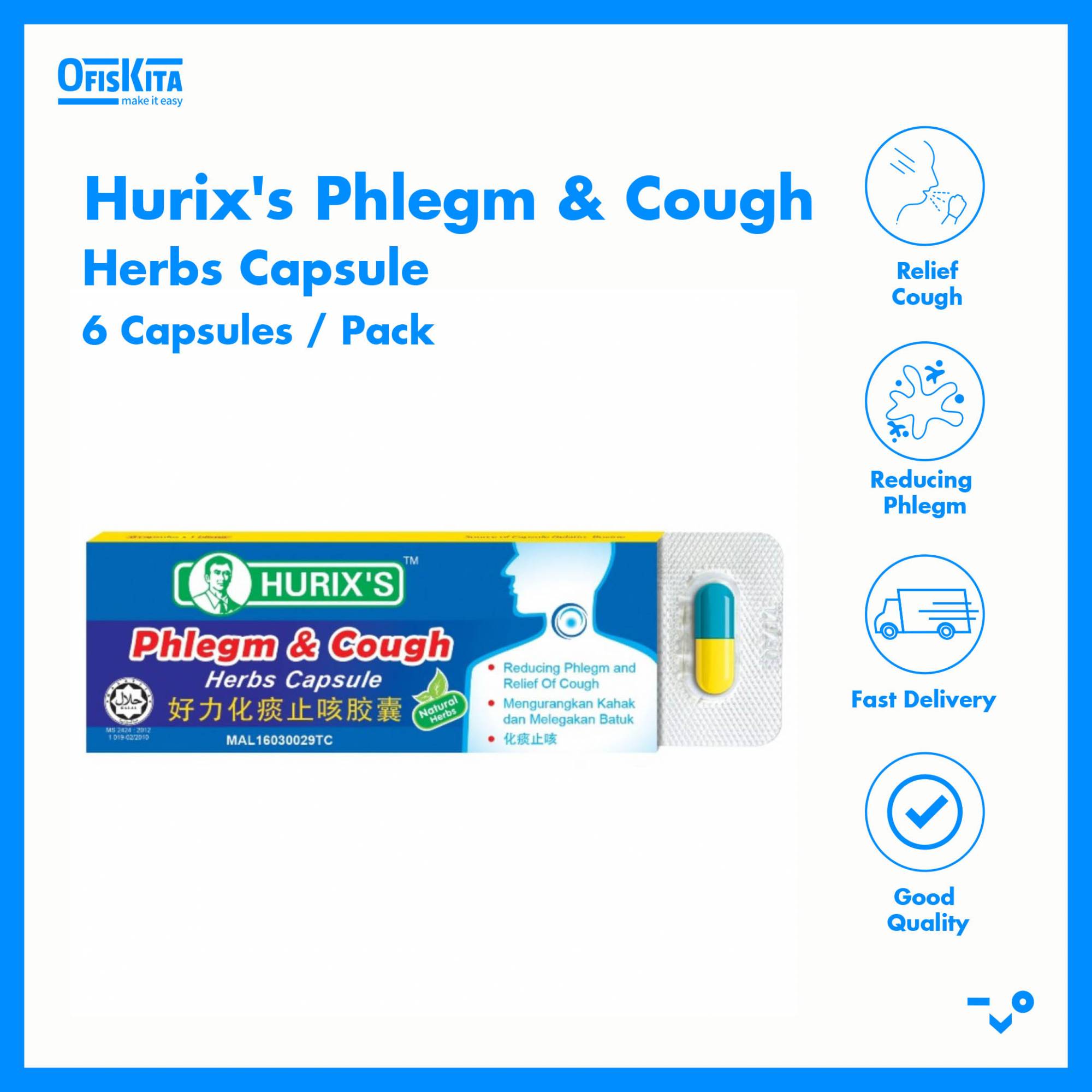 Ofiskita Hurix's Phlegm & Cough Herbs Capsule 6 Capsules / Pack