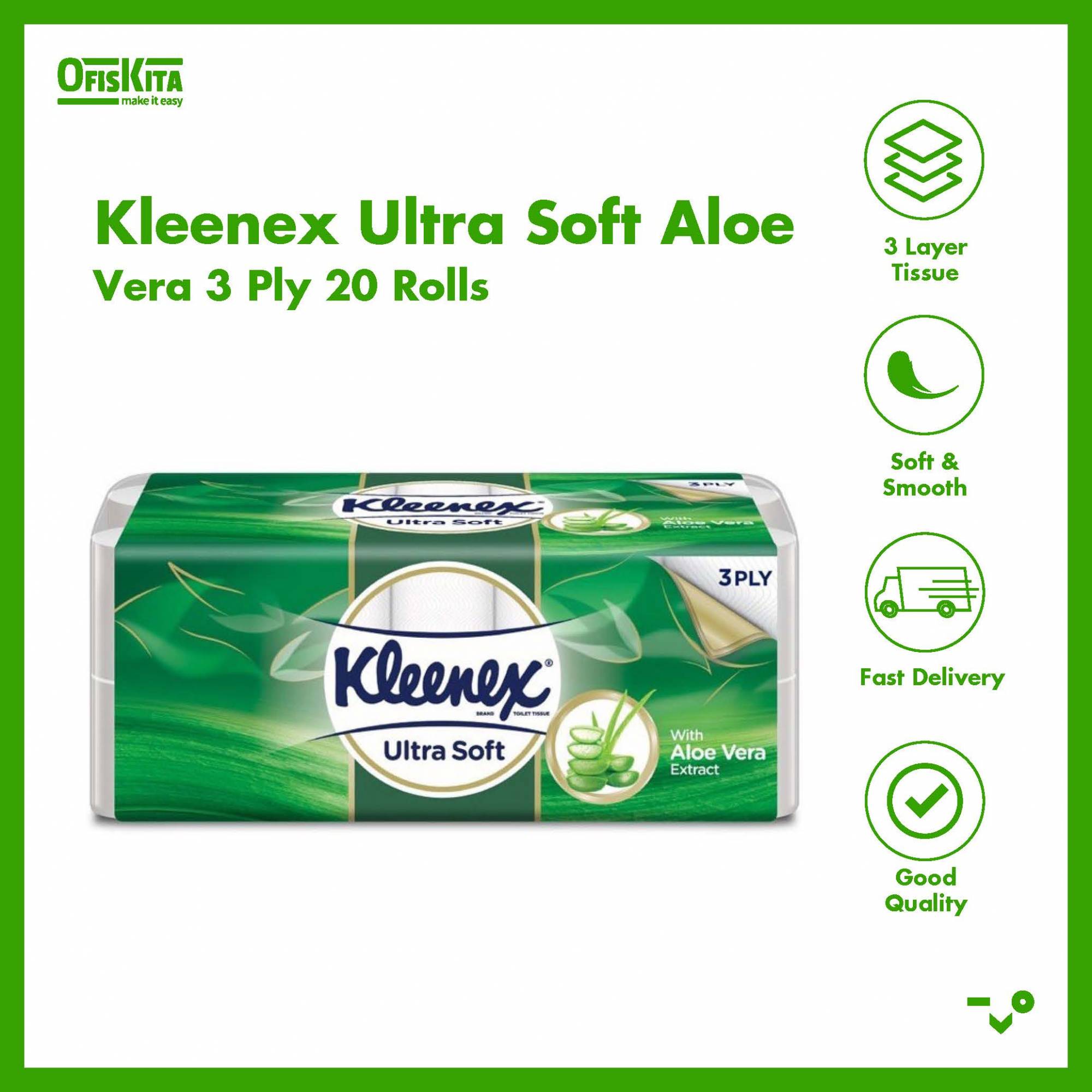 Ofiskita Kleenex Ultra Soft Aloe Vera 3 Ply 20 Rolls