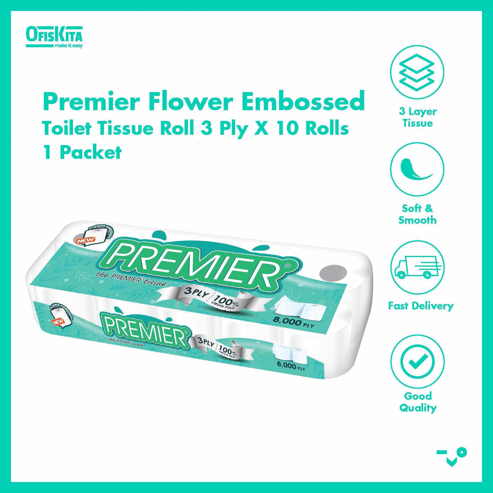 Ofiskita Premier Flower Embossed Toilet Tissue Roll 3 Ply X 10 Rolls