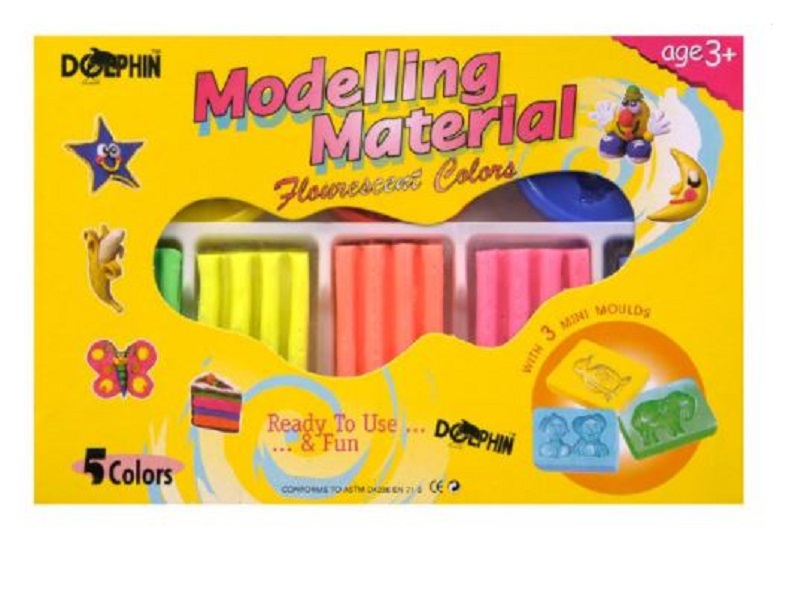 Dolphin Modelling Clay Florescent (5 Colours + 3 Moulds + Tray)