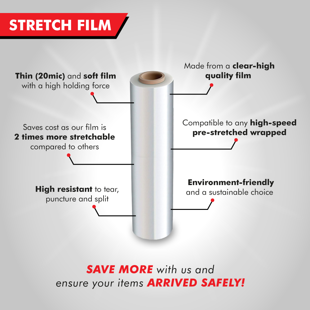 Ofiskita Stretch Film Wrapping Transparent 50CM X 2.2KG (1 ROLL)